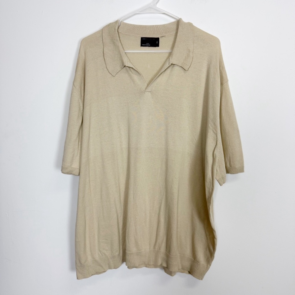 ASOS Knit Polo Shirt Mens 2XL Tan Beige Short Sleeve